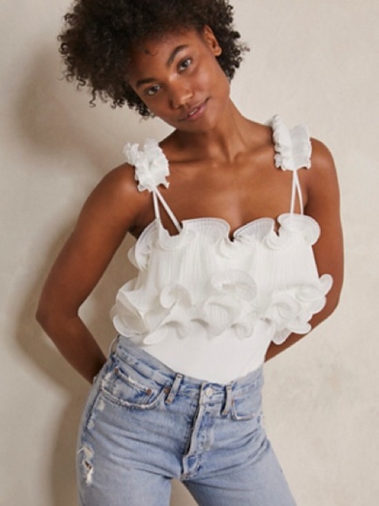 Free People Tops - Free People White “For the Frill of It” Ruffle Bodysuit